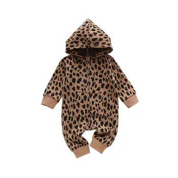 Leopard Natisniti Otroška Oblačila Dekle Romper Pomlad Jesen Baby Boy Oblačila, Bombaž Long Sleeve Hooded Dojenčka Igralne Obleke 9-24 Mesecev
