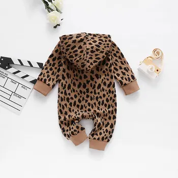 Leopard Natisniti Otroška Oblačila Dekle Romper Pomlad Jesen Baby Boy Oblačila, Bombaž Long Sleeve Hooded Dojenčka Igralne Obleke 9-24 Mesecev