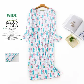 Lepa risanka Dolgo krilo ženske sleepdress bombaža dolgo sleeved jeseni obleko noč ženske sleepwear plus velikost