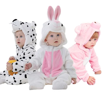 Lepe Risanke Flanela Otroške Igralne Obleke Lisica, Zajec Panda Pižamo Bombaž Baby Boy Dekleta Živali Kostum Baby Jumpsuit Kigurumi Obleko