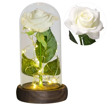 Lepota in Zver Rdečo Vrtnico V Stekleno Kupolo, Umetno Cvetje LED Luči luči za Poroko valentinovega Darila Božič, Rojstni dan