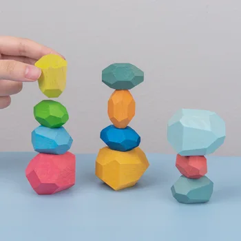 Lesene mavrica stacker jenga odraslih Nordijska uravnoteženje kamna gradnjo blokov, izobraževalne igrače otroške igrače jinga igro baby barvo