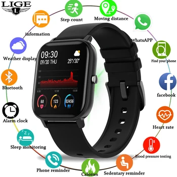 LIGE pametno gledati moški ženske Srčni utrip, krvni tlak spanja monitor Sporočilo pomeni Za iPhone, Android pametne ure Fitnes tracker