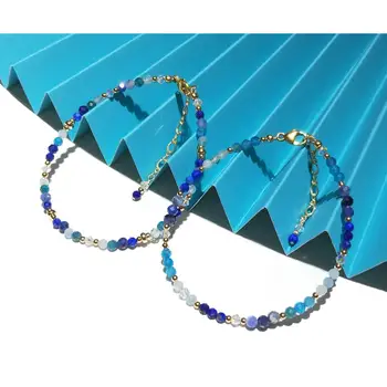 Lii Ji Naravnega Kamna Apatite Akvamarin Lapis Lazuli Sodalite Avstrijski Kristalno 14K Zlato Zapestnico, ki je Napolnjena Za Ženske Zapestnica