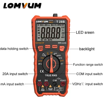 LOMVUM NKV Digitalni Prenosni Digitalni Multimeter 6000 šteje AC/DC Napetosti, Merilnik Voltmeter Tester Meter Ročni LED Velik Zaslon