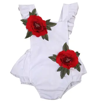 Lovely Baby Cvetje Vezenje Bodysuits Novorojenega Dojenčka Fantje Dekle Nazaj Strappy Oblačila 2355