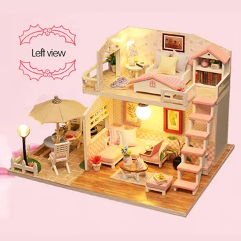 Lutka Hiša Miniaturni DIY Lutke S Pohištvo Lesene Hiše Čas Čakanja Coffee House Igrače Za Otroke, Dekleta Darilo M033