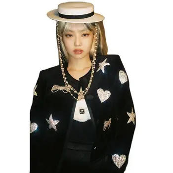 Luxury Black Crystal Beading Star Jakna Ženske 2020 Korejski Moda Kratek Plašč Ženske Jesensko Zimska Oblačila