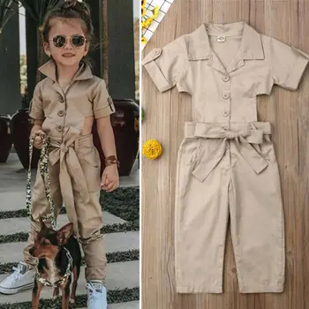 Malčka Otroci Baby Dekle Moda Gumb GOR Romper Jumpsuit Playsuit Obleko Oblačila