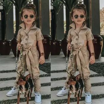 Malčka Otroci Baby Dekle Moda Gumb GOR Romper Jumpsuit Playsuit Obleko Oblačila