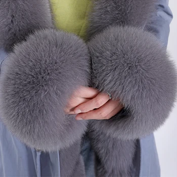 MaoMaoKong žensko zimsko jakno pravi lisica krzno plašč zajec krzno linijskih slim dolgo žensk toplo windbreaker zimsko jakno