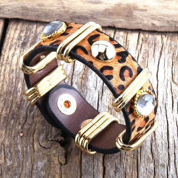 MD Moda Boho Usnje Armbander Goldcolor Kovinski Pravokotnik Pravi Leopard Preslice Usnjene Zapestnice Za Ženske, Darilo DropShip