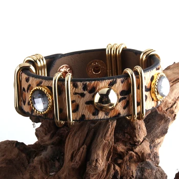 MD Moda Boho Usnje Armbander Goldcolor Kovinski Pravokotnik Pravi Leopard Preslice Usnjene Zapestnice Za Ženske, Darilo DropShip