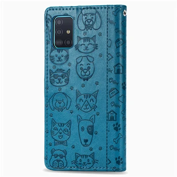 Mehko Cat & Dog Vzorec Primeru Telefon Za Samsung Galaxy A51 A515F Usnjena torbica Za Samsung A51 A71 A11 A01 A50 A10 A20 A40 A70 Primeru