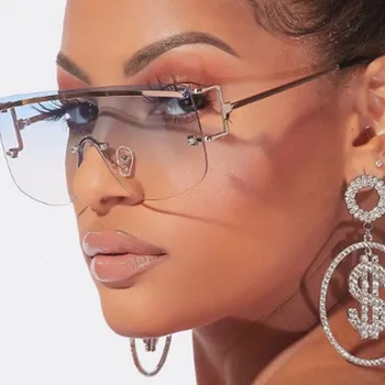 MIZHO 2021 Modi Nove Rimless Prevelik sončna Očala Ženske Letnik Trendy Luksuzne blagovne Znamke Oblikovalec Ženske Sunglass, Zatemnjena Očala