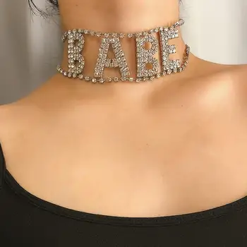 Moda Luksuzni Žensk Ogrlice Babe Pismo Kristalno Nosorogovo Vdelan Choker Ogrlica