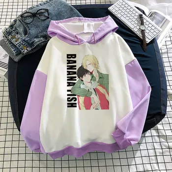 Moda Priložnostne Harajuku Banana Ribe Risank Anime Prevelik Hoodies Ženske Puloverju Vijolična Majica Hoodie Ženski Hooded