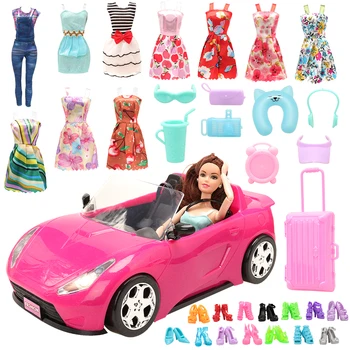 Moda Ročno 30 Postavke /lot= 10 Lutke Obleko 10 Lutka Čevlji 8 Živijo dodatki Naključne Barve Trunk Igrača Avto Za Barbie Igre