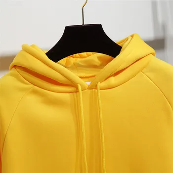 Moda rumena Hooides ženske puloverju Debela Zimska Oblačila Sweatshirts Hip Hop Ulične Trdna Runo Hoody lady priložnostne Slog