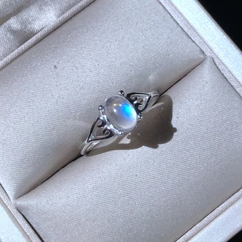 Moonstone Prstan srebro 925 kristalno čisto modro svetlobo intenzivno preprosta gospa obroč