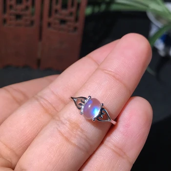 Moonstone Prstan srebro 925 kristalno čisto modro svetlobo intenzivno preprosta gospa obroč
