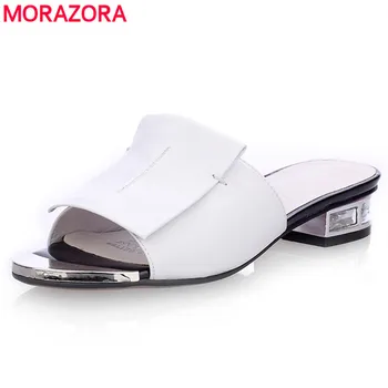 MORAZORA VROČE 2020 pravega usnja ženske sandale kvadratnih nizke pete poletje gladiator sandali ženske ženske mul obleko poročni čevlji