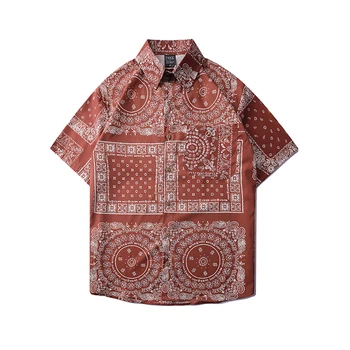 Moški majica Paisley Ruta Preverite natisnjene Človek Majica Kratek Rokav Vrh Hawaiian Majica blusas feminina Poletje Moška Oblačila