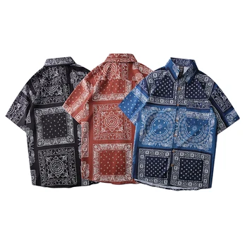 Moški majica Paisley Ruta Preverite natisnjene Človek Majica Kratek Rokav Vrh Hawaiian Majica blusas feminina Poletje Moška Oblačila