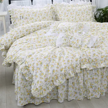 Na vrtu cvet tiskanja posteljnina nabor Ruffles rjuhe kritje posteljnina bedspread posteljo stanja Dekorativne prevleke bombaž posteljo oblačila 17995
