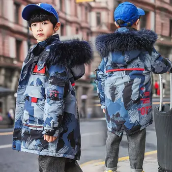 Najstniška Veliki Fantje Zimsko Jakno 2020 Otrok Prikrivanje Krzno Hooded Outwear Otroci Zgostitev Topel Plašč za Fante, 4 6 8 10 12 14 Let