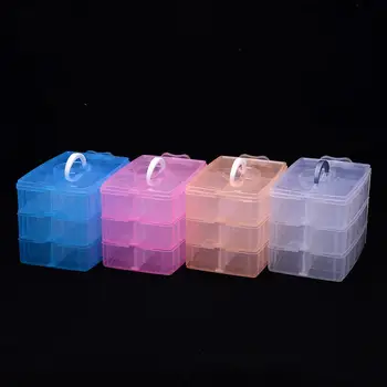 Nastavljiv 3-Tier Jasno, Plastična Škatla Za Shranjevanje Shranjevanje Škatle Za Nakit Diamantni Vezenje Obrti Noge Tabletke Za Shranjevanje Orodja 4 Barve