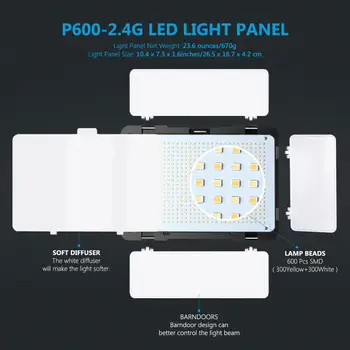 Neewer 2-Pack P600 LED Luči z 2M Stojalo Bi-color 600 SMD ro s koncesijo 96+ LED Panel/Barndoor/LCD Zaslon, Video Razsvetljave, Komplet za Studio