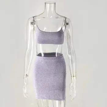 NewAsia Low Cut Stretch Seksi 2 Delni Set Ženske Povodcem Backless Obreži Zgoraj Stranka Mini Krilo, Dva Kosa Iz Club Oblačila Obleke 2020