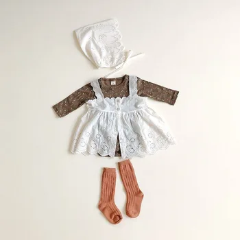 Newborn Baby Dekle Cvetlični Obleka In Obleka za Obleko Lepo Baby Dekle Rojstni dan Nositi Dojenčka Gilrs Čipke Bombaž Kompleti Oblačil 0-24m