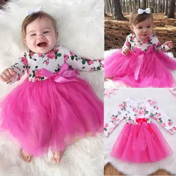 Newborn Baby Dekle Dojenčka Romper Jumpsuit Obleka, Til Čipke Obleko Oblači Obleko Cvetlični Obleko za Baby Dekleta 0-24 Mesecev