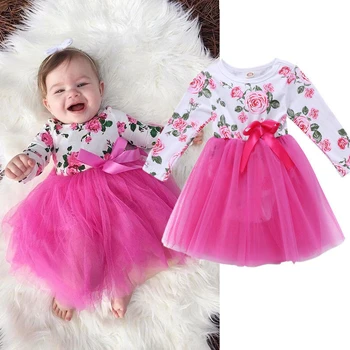 Newborn Baby Dekle Dojenčka Romper Jumpsuit Obleka, Til Čipke Obleko Oblači Obleko Cvetlični Obleko za Baby Dekleta 0-24 Mesecev