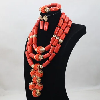 Nigerijski Koralni Kroglice Nakit Set Luksuzni Indijski Poročni Koralni Izjavo Ogrlico Iz Poroka Ženske, Nakit Osvobodila ShipingABH417
