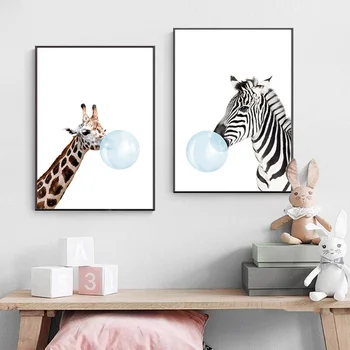 Nordijska Wall Art Risanka Lepo Žive Živali Zebra Girafe Platno Plakat Vrtec Tiskanja Slikarstvo Sliko Otroci Soba Dekor