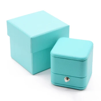 Nova Romantična Modro Usnje Nakit Darilo Box Ring Polje Ogrlica Box Ring Embalaža za Shranjevanje Obroč Organizator za Poroko Predlaga