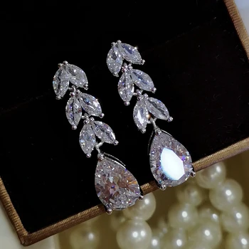 Nove Luksuzne Izjavo Earings Veliki Kristalni Moda 925 sterling silver Stud Nakit Uhani s Kubičnih Cirkonij