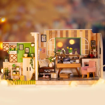 Nove Miniature Lutke Lesena Lutka Hiša Pohištvo Puzzle Sestavite 3D Miniaturas Diy Lutke Igrače Za Otroke, Darilo za Rojstni dan
