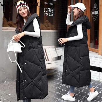 Nove Zimske dame dol bombaž telovnik dolg odsek žensk korejska različica svoboden moda toplo waistcoat hooded jakna ženske