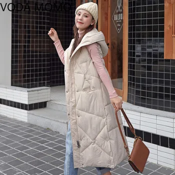 Nove Zimske dame dol bombaž telovnik dolg odsek žensk korejska različica svoboden moda toplo waistcoat hooded jakna ženske