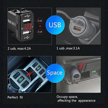 Novo Dvojno USB Avto Vtičnico za Polnilnik 12-24V Voltmeter LED USB Avto, dodatna Oprema Napajalni Adapter Za Toyota Hitro Polnjenje Za Mobilni Telefon