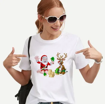 Novo kawaii jelenov majica s kratkimi rokavi ženske modni Božič Harajuku t-shirt Kratek Rokav Bela, ki je Primerna za vse letne čase Tshirt Vrhovi oblačila