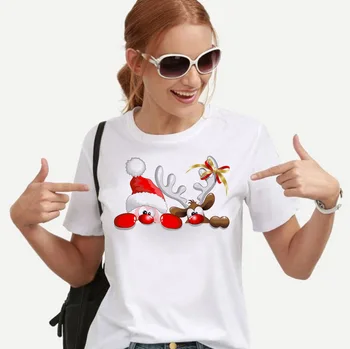 Novo kawaii jelenov majica s kratkimi rokavi ženske modni Božič Harajuku t-shirt Kratek Rokav Bela, ki je Primerna za vse letne čase Tshirt Vrhovi oblačila