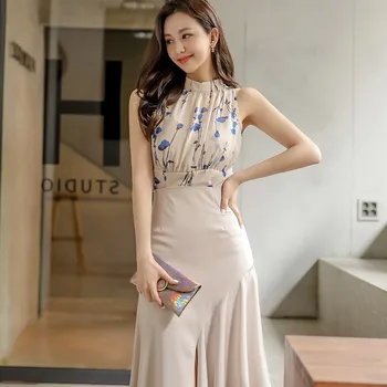 Novo obleko, dvodelno, 2020 poletje korejski slim natisnjeni vrhovi pasu ruffle krilo obleko Urad Dama Jumpsuits Suh Broadcloth