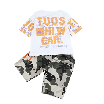 Novo Prikrivanje T Shirt Vrhovi+Hlače Oblačila, ki Otroke Oblačila Sklop Poletje Fantje Maskirno Obleko 4 6 7 8 9 10 12 14 Let