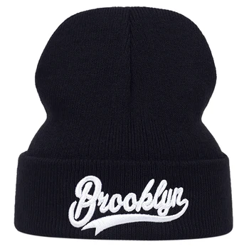 Novo Vezenje BROOKLYN beanie klobuk hip hop Pletenje beanies za moške, ženske odraslih kape na prostem priložnostne topli mode zimske smučarske kape