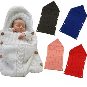 Novorojenček dojenček pletene topla spalna vreča gumbi hooded bombaža, za malčke otroci spanja vrečko zaviti voziček dodatki